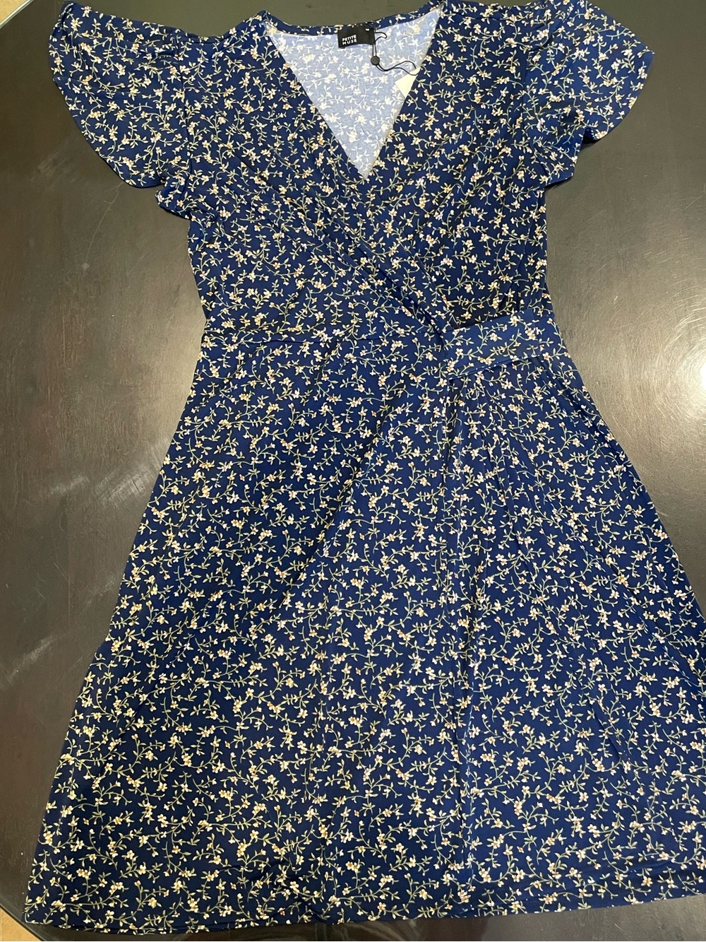 Floral Navy Midi Wrap Dress with V-Neck